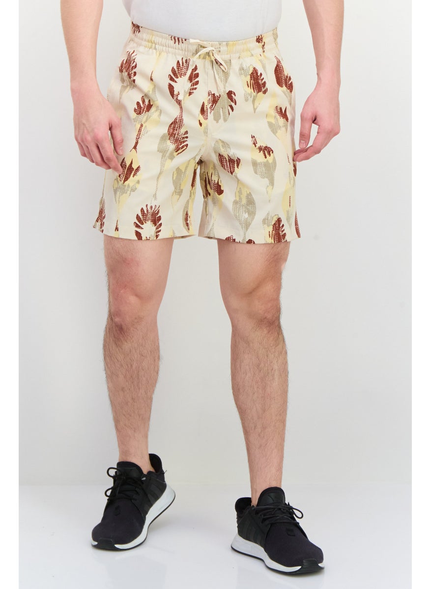 Jack Jones - Men Allover Print Drawstring Basic Shorts, Beige Combo - Image 1