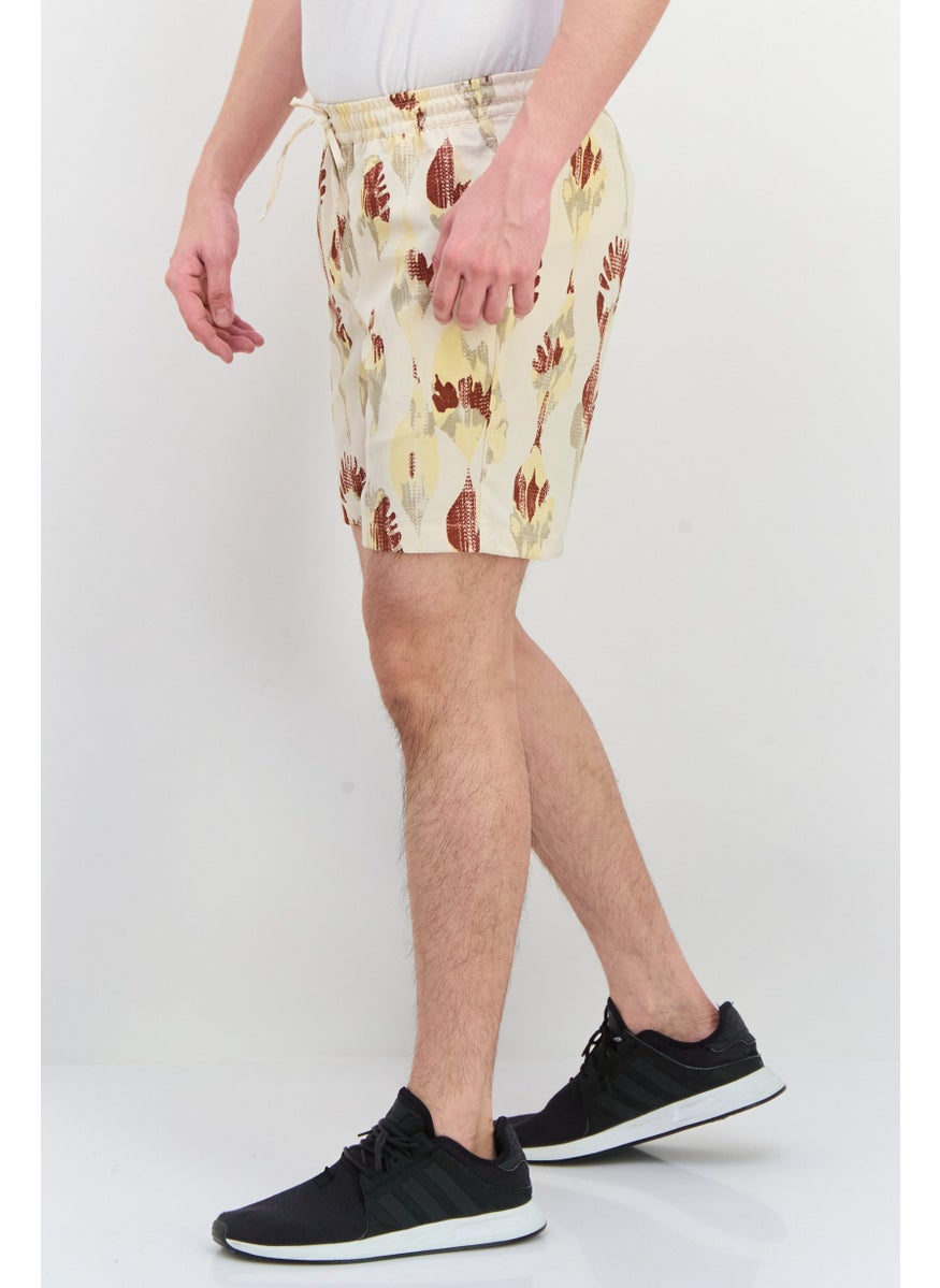 Jack Jones - Men Allover Print Drawstring Basic Shorts, Beige Combo - Image 1