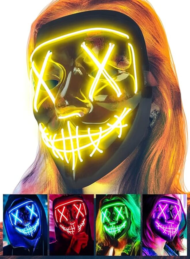 Sago Brothers Halloween Mask Led Mask Light Up, Scary Anonymous Hacker Mask for Kids Adult, G-Gold 