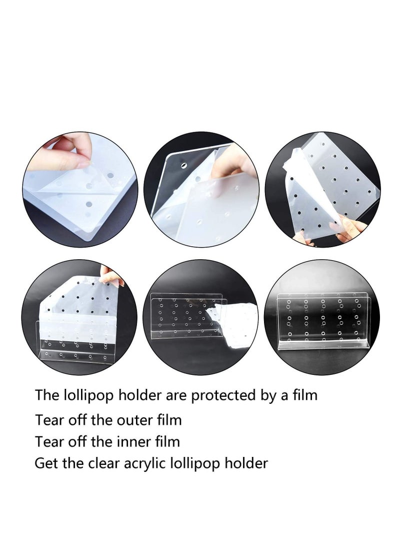 KASTWAVE حامل مصاصة أكريليك عبوة 2 أكريليك حامل كعكة مصاصة 50 قطعة أكياس حلوى واضحة 50 قطعة عيدان مصاصة لأدوات صنع كعكة المصاصة - Image 3