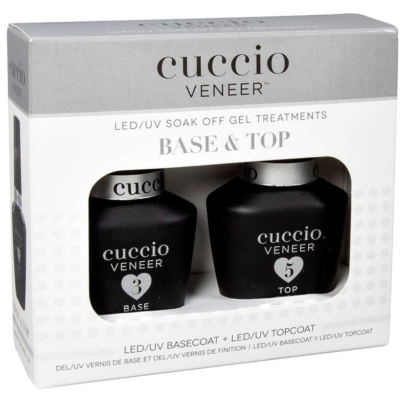 Cuccio Veneer Base & Top Gel Kit â€“ Professional LED/UV Soak-Off Gel Nail Polish Set â€“ High-Gloss Finish â€“ Long-Lasting Wear â€“ Includes 0.5 Ounce Base Coat and 0.5 Ounce Top Coat â€“ Easy Application