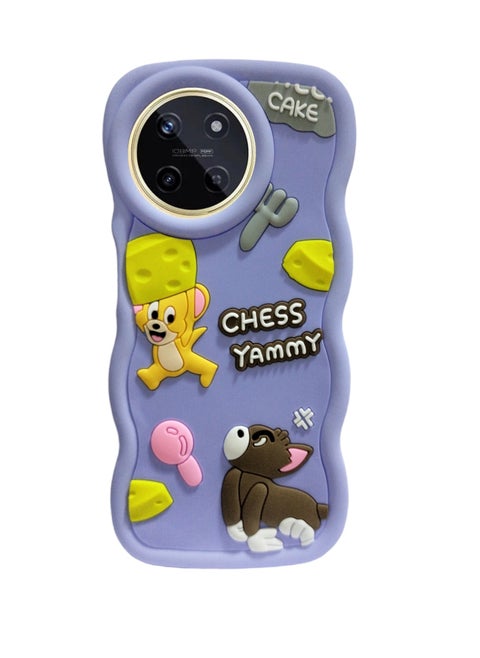 3D Cute Microfiber Silicone Liner for Realme 11 4G Case (Chess Yammy) Babe Blue