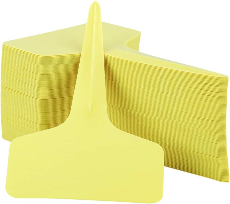 KINGLAKE 100 Pcs 6 x10cm Plastic Plant T-Type Tags Yellow Nursery Garden Labels - Image 1