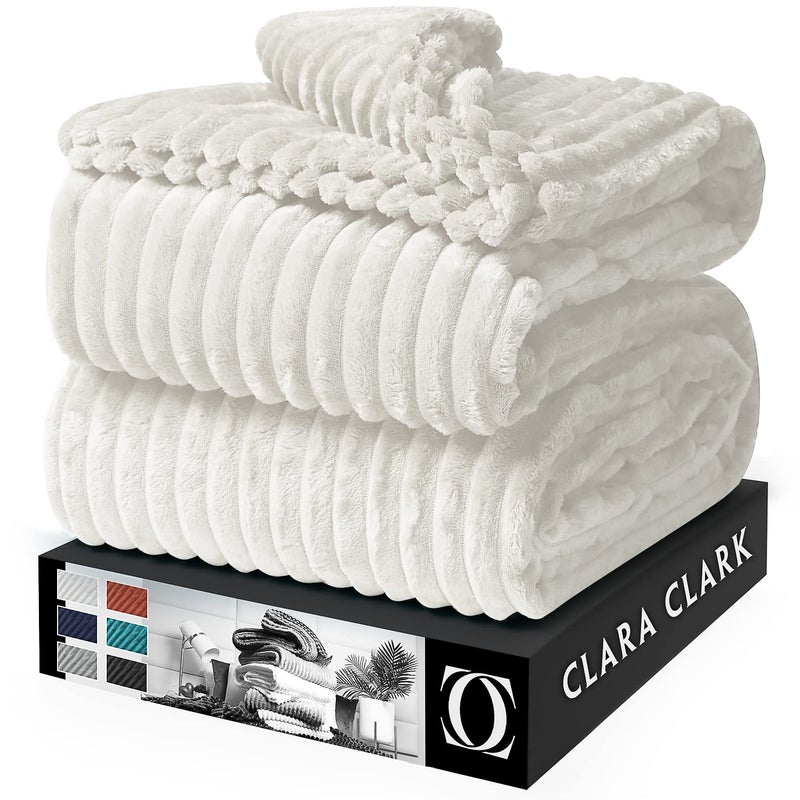 Clara Clark Cut Plush Fleece Throw Blanket  Throw Size  Lightweight Super Soft Fuzzy Luxury Bed Blanket for Bed  Machine Washable  50x60 White