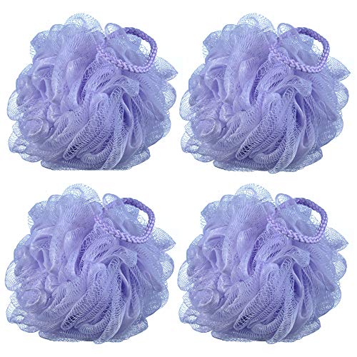 iboodi 60g/pcs Purple Mesh Bath Sponge Shower Pouf Loofahs Shower Puff Pack of 4 (Purple) - Image 1