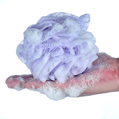 iboodi 60g/pcs Purple Mesh Bath Sponge Shower Pouf Loofahs Shower Puff Pack of 4 (Purple) - Image 4