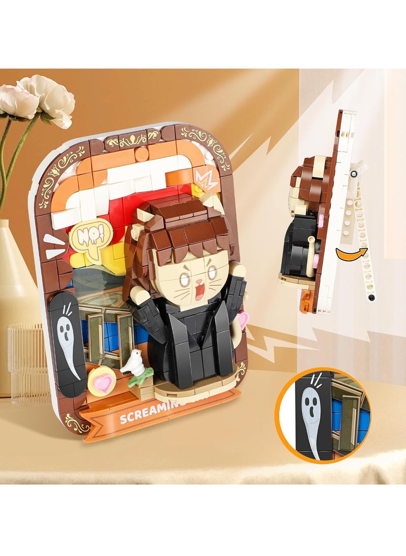 null - Cute 3D Painting Anime Toy Building Blocks Set, Model Building Blocks Set for Kids and Adults, Screaming Cat Building Blocks Set, Art Set, Kids Birthday Gift (416+ Blocks) - Image 1