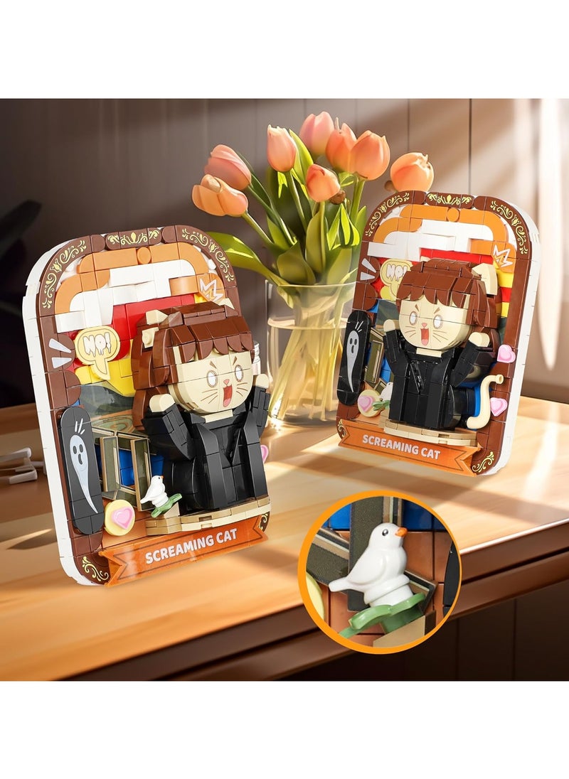 null - Cute 3D Painting Anime Toy Building Blocks Set, Model Building Blocks Set for Kids and Adults, Screaming Cat Building Blocks Set, Art Set, Kids Birthday Gift (416+ Blocks) - Image 1