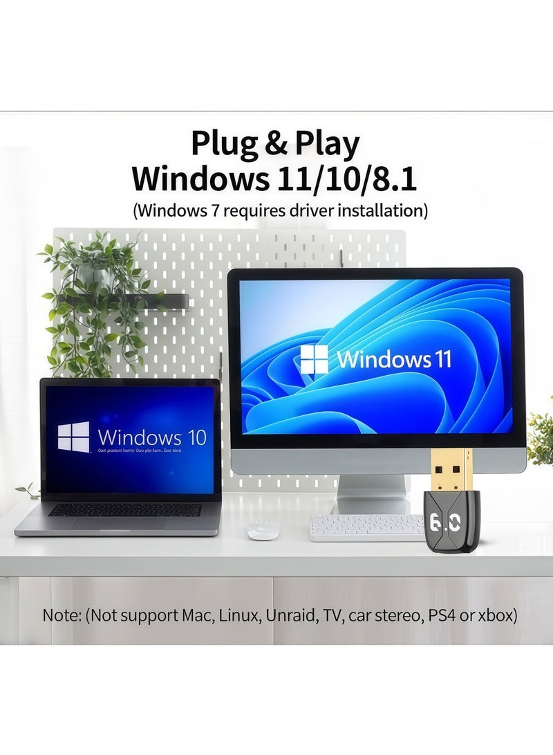 أورييل مستقبل بلوتوث USB 6.0، بتقنية EDR+BLE، يعمل بنظام التوصيل والتشغيل (Plug and Play)، متوافق مع أنظمة Windows، ويدعم الاتصال المتزامن لـ 7 أجهزة. - Image 5