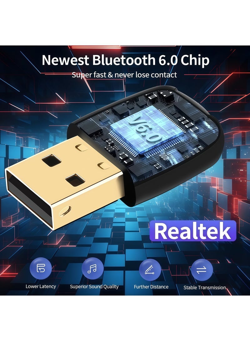أورييل مستقبل بلوتوث USB 6.0، بتقنية EDR+BLE، يعمل بنظام التوصيل والتشغيل (Plug and Play)، متوافق مع أنظمة Windows، ويدعم الاتصال المتزامن لـ 7 أجهزة. - Image 2