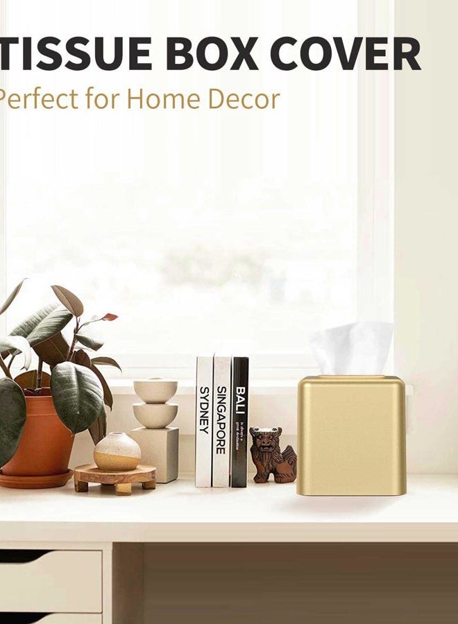 Livelab Gold Square Metal Tissue Box Holder Modern Decor Facial Napkin Holder Tissue Box Dispenser for Bathroom Vanity Countertop, Living Room, Bedroom, Office - Image 3
