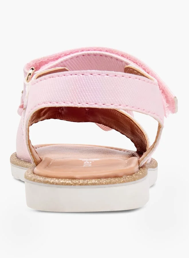 Barefeet Girls Bow Embellished Flat Sandals with Hook and Loop Closure