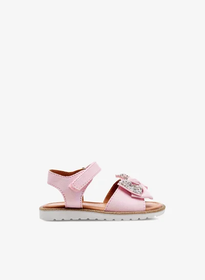 Barefeet Girls Bow Embellished Flat Sandals with Hook and Loop Closure Ramadan Collection