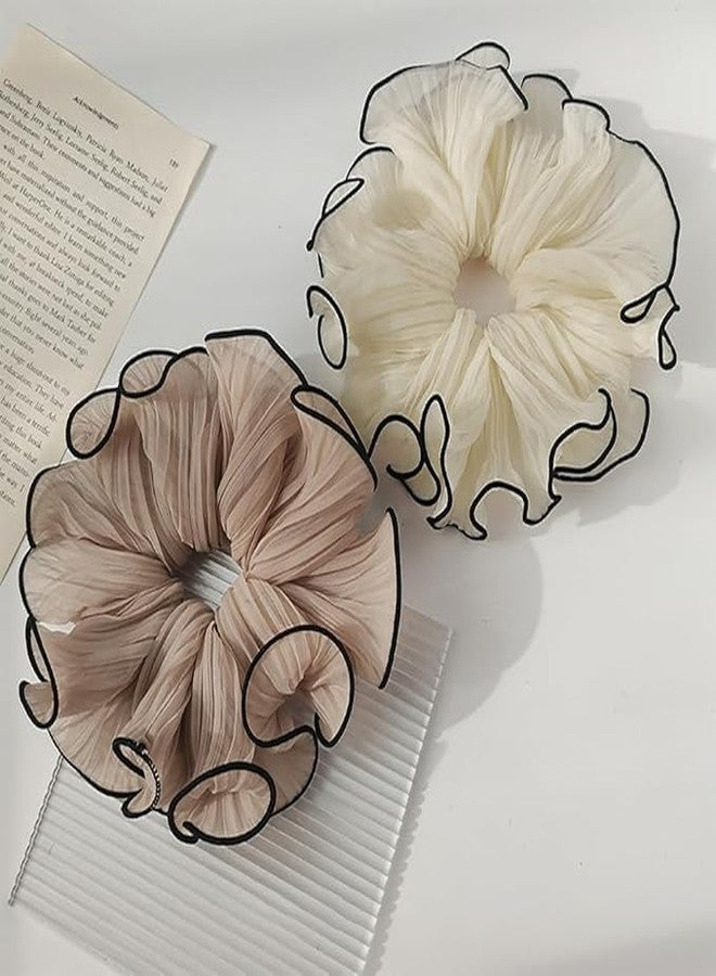 VSAKSH 2Pcs, Large Pleated Chiffon Hair Scrunchies Hair Ties Extra Large Scrunchy Ponytail Holders Hair Accessories Women Girls (Rondom Color) - Image 2