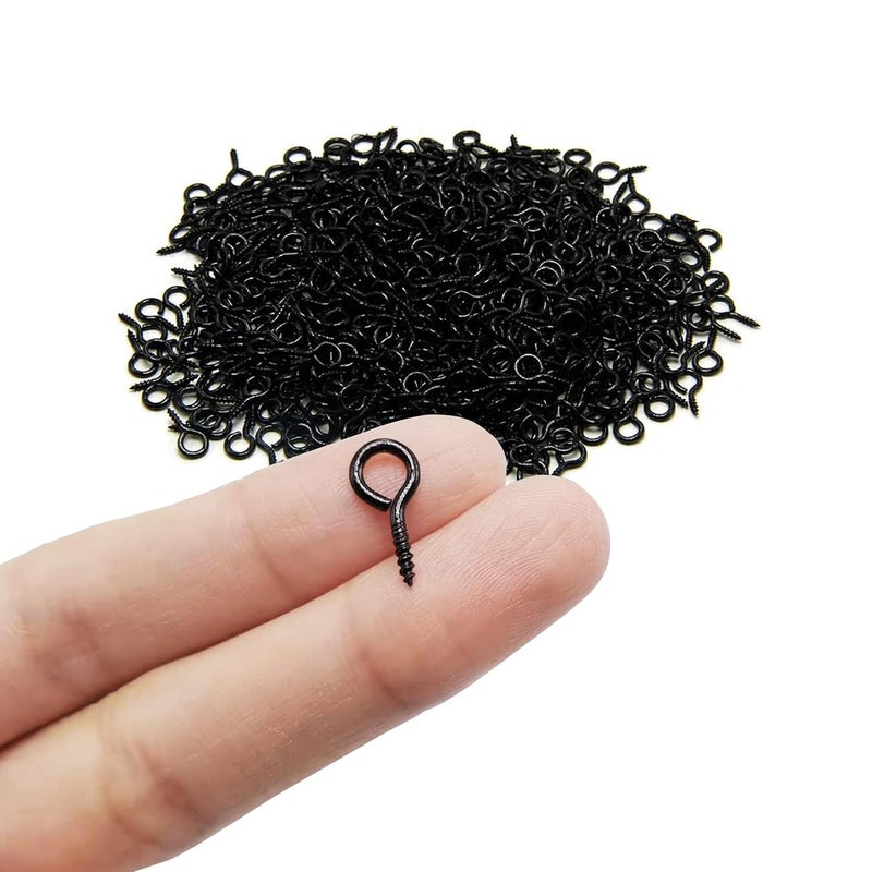 ECKJ Eye Screw Pins for Jewelry Making Findings Mini Metal Eye Hooks 200 Pieces Zinc Plated (Black) Self Tapping Eyelets O Ring Hanging DIY Projects Crafts Arts Wine Cork Charm Bead 14mm x 7mm - Image 1