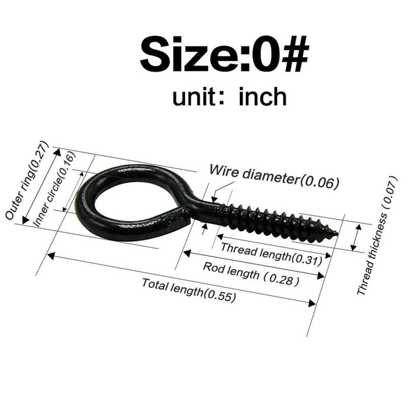 ECKJ Eye Screw Pins for Jewelry Making Findings Mini Metal Eye Hooks 200 Pieces Zinc Plated (Black) Self Tapping Eyelets O Ring Hanging DIY Projects Crafts Arts Wine Cork Charm Bead 14mm x 7mm - Image 2
