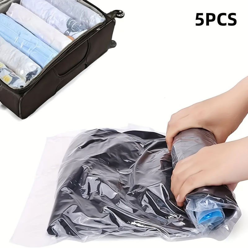 Hand Rolled Vacuum Compression Bags Space Saver No Vacuum Or Pump Needed Travel Storage Bags 2 Large 3 Small Blue Moon Set For Luggage Backpack - Image 2