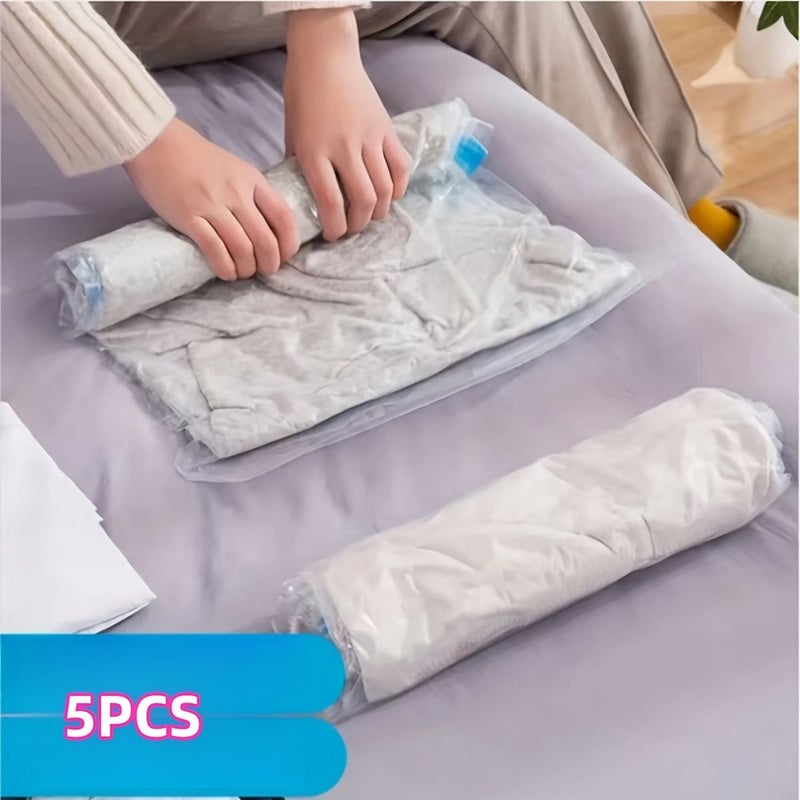 Hand Rolled Vacuum Compression Bags Space Saver No Vacuum Or Pump Needed Travel Storage Bags 2 Large 3 Small Blue Moon Set For Luggage Backpack - Image 1