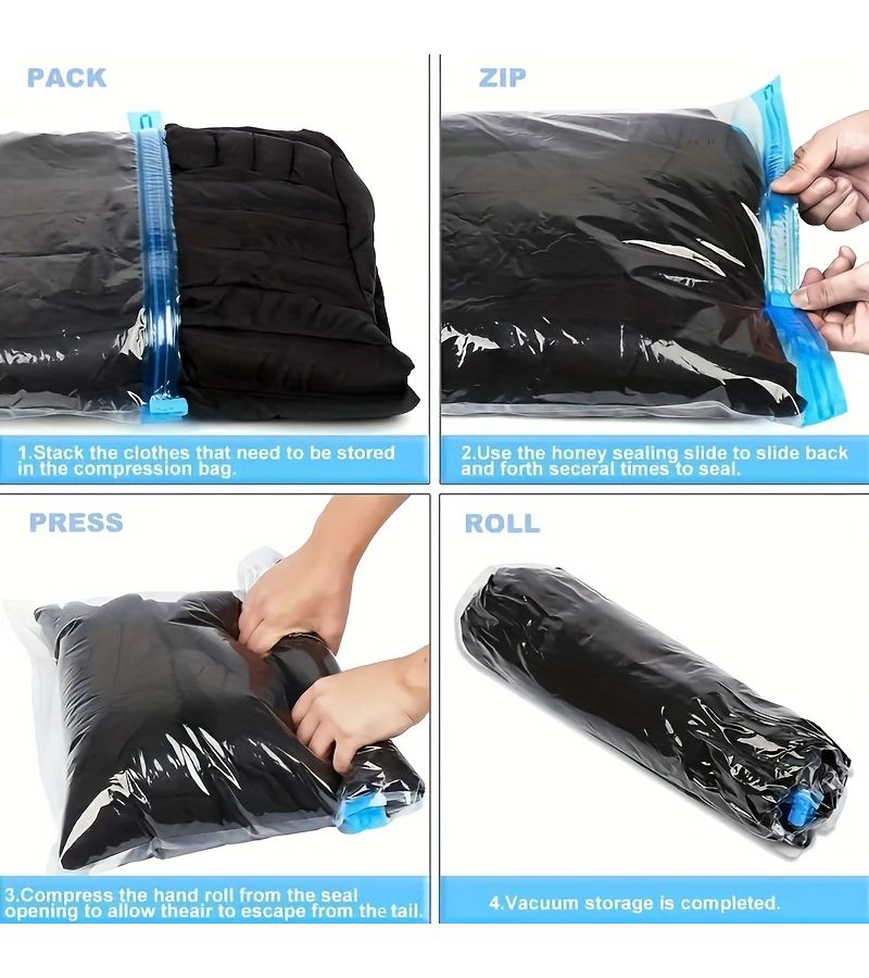 Hand Rolled Vacuum Compression Bags Space Saver No Vacuum Or Pump Needed Travel Storage Bags 2 Large 3 Small Blue Moon Set For Luggage Backpack - Image 3