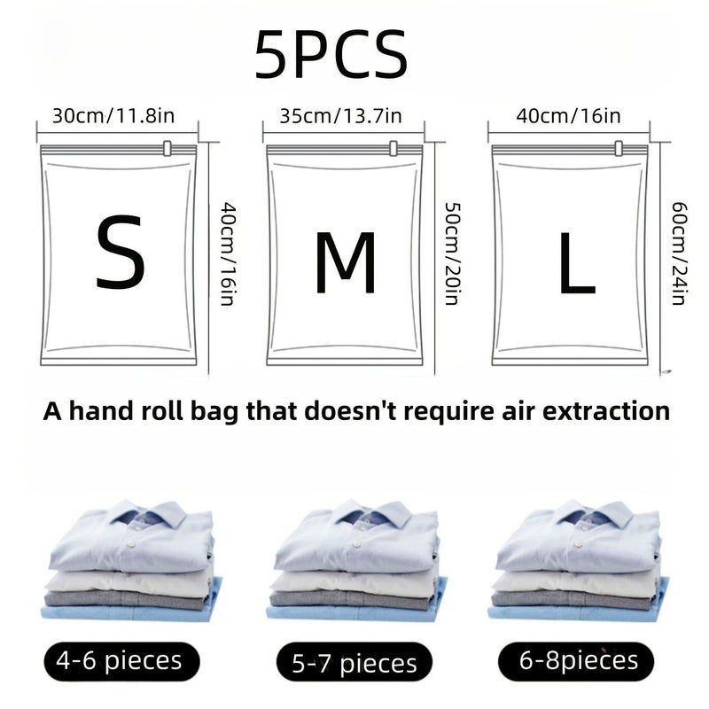 Hand Rolled Vacuum Compression Bags Space Saver No Vacuum Or Pump Needed Travel Storage Bags 2 Large 3 Small Blue Moon Set For Luggage Backpack - Image 4