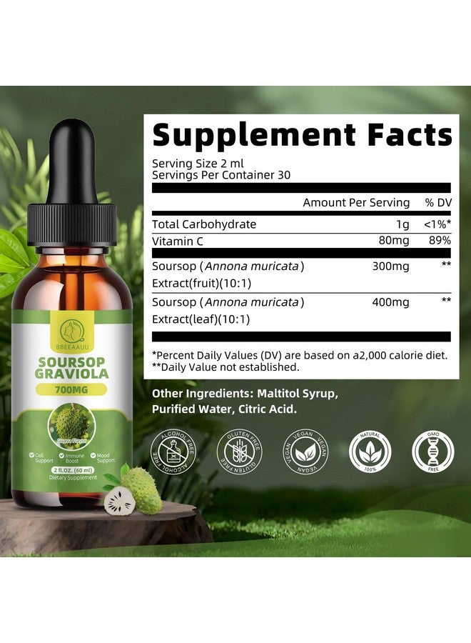 BBEEAAUU Soursop Graviola Liquid Drops, Soursop Leaves Extract for Immune, Antioxidant, Mood & Night Support, Soursop Bitters Liquid, High Absorption, Vegan, Gluten-Free, 2 Fl Oz  - Image 4