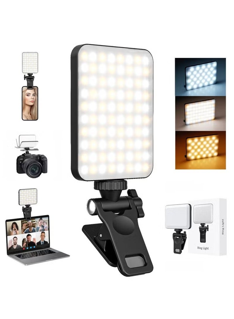 JUNYOUK Photography Light Clip on Phone Laptop,Video Light,Portable LED Camera Fill Light Panel,Pocket LED Phone Light,Dimmable 3 Lighting Effects,Rechargeable LED Lighting for Video Conference,TikTok,Youtube  - Image 1