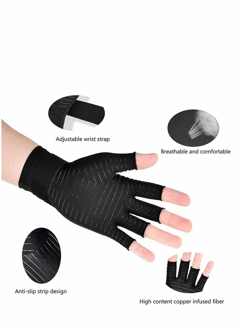 Generic - Copper Fiber Pressure Gloves,Copper Wrist Support Brace Fingerless Glove with Adjustable Strap, for Men and Women Sports and Fitness Non-slip Half-knuckle Training Gloves Copper Ion Wrist - Image 1