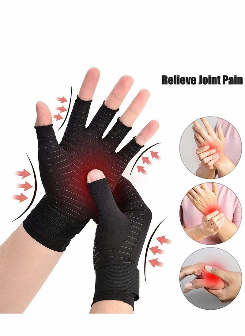 Generic - Copper Fiber Pressure Gloves,Copper Wrist Support Brace Fingerless Glove with Adjustable Strap, for Men and Women Sports and Fitness Non-slip Half-knuckle Training Gloves Copper Ion Wrist - Image 1