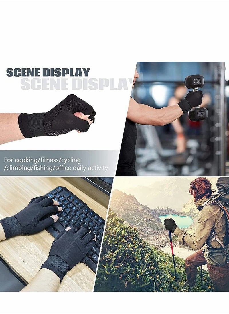 Generic - Copper Fiber Pressure Gloves,Copper Wrist Support Brace Fingerless Glove with Adjustable Strap, for Men and Women Sports and Fitness Non-slip Half-knuckle Training Gloves Copper Ion Wrist - Image 1