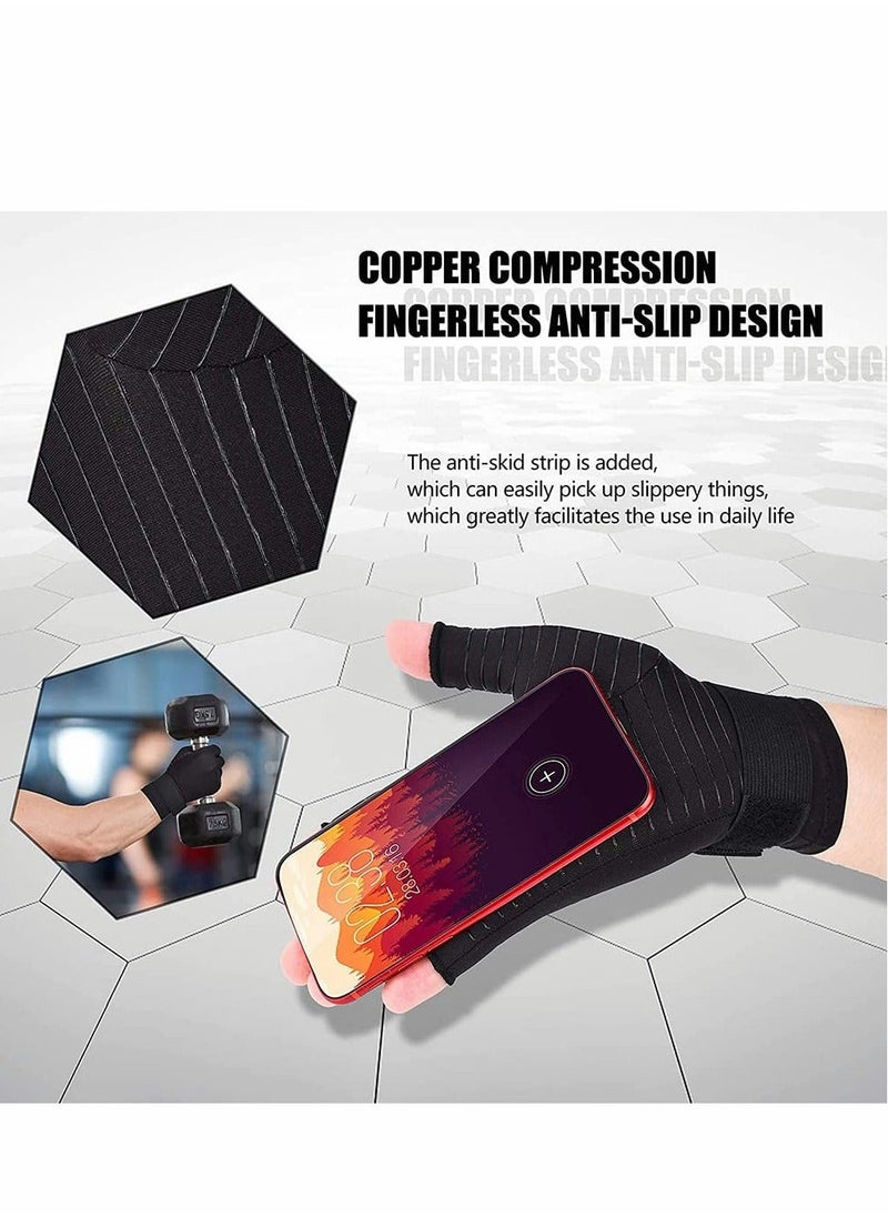 Generic - Copper Fiber Pressure Gloves,Copper Wrist Support Brace Fingerless Glove with Adjustable Strap, for Men and Women Sports and Fitness Non-slip Half-knuckle Training Gloves Copper Ion Wrist - Image 1
