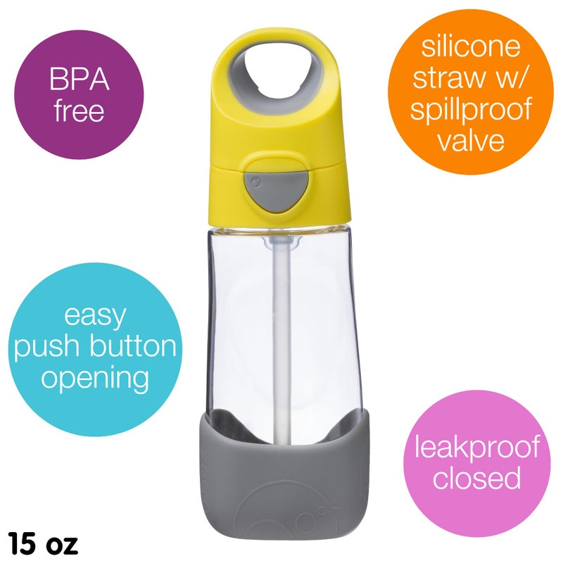 b.box 15oz Tritan Kids Water Bottle â€“ Toddler Drink Bottle with Straw for School, Daycare, Travel w/Easy-Grip Triangular Design, Leak Proof Lid & Handle, BPA Free, Dishwasher Safe (Lemon Sherbet) - Image 3