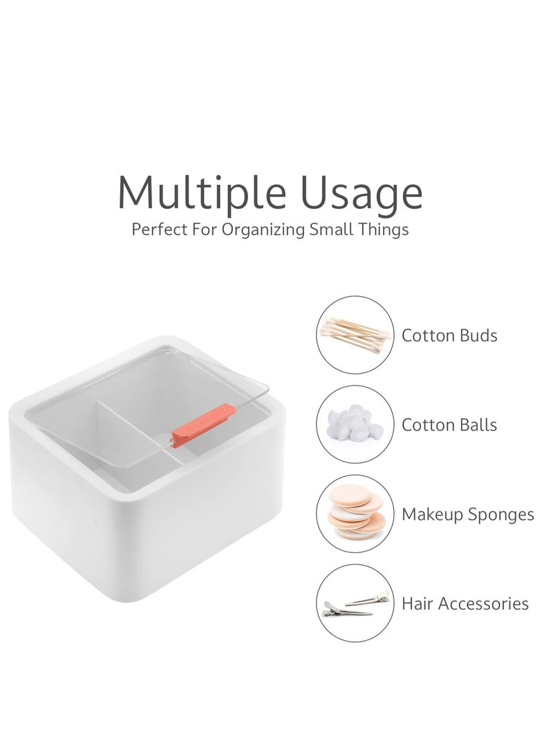 Loquat Pink 2 Section Cotton Pad  Q-Tip Storage Organizer with Lid, Multi-Use Dispenser Box for Bathroom Accessories. - Image 4