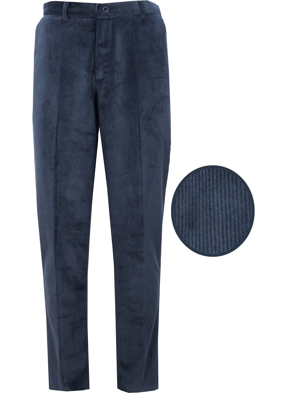 Varetta Men's Navy Blue Velvet Slim Ribbed Classic Cut Pocketed Trousers