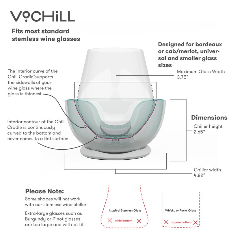 VoChill Stemless Wine Glass Chiller | Keep the Chill In Your Glass | Made in the USA | Separable & Refreezable Chill Cradle | Actively Chills Stemless Glassware | Quartz, Single Stemless - Image 5