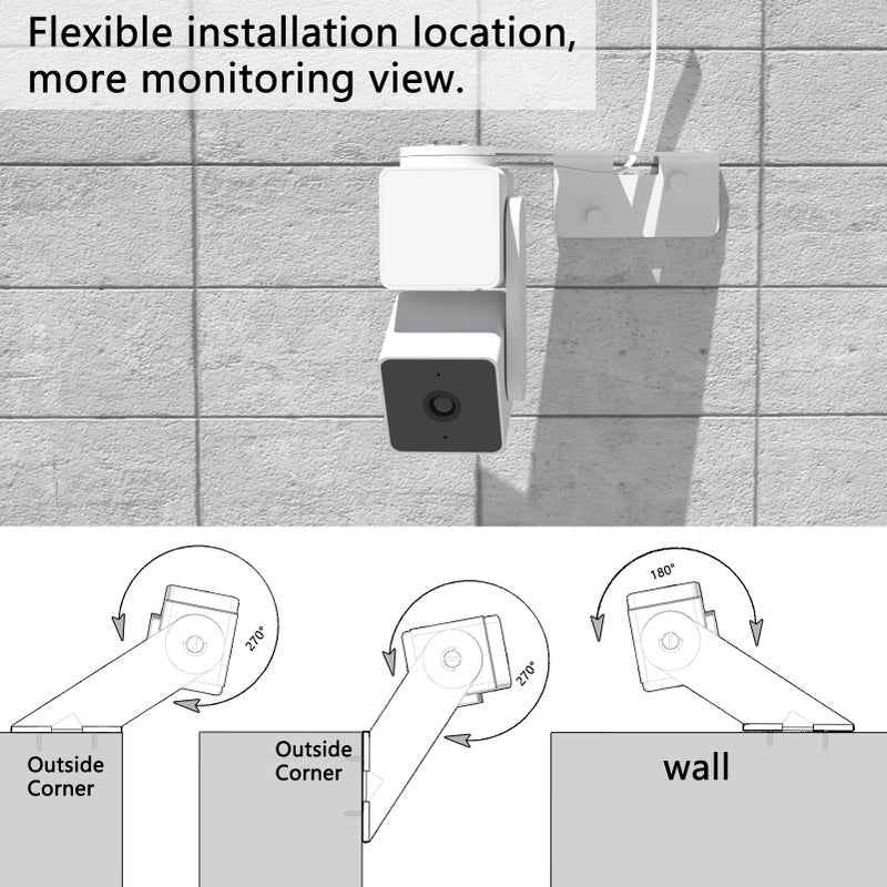 Zwolf 2 Pack Corner Wall Mount for Wyze Cam Pan V3 / v4, Metal Wall Mount for Wyze Camera Outdoor Indoor Reduce Blind Spots, View of Both Side Walls of Your House - Image 3