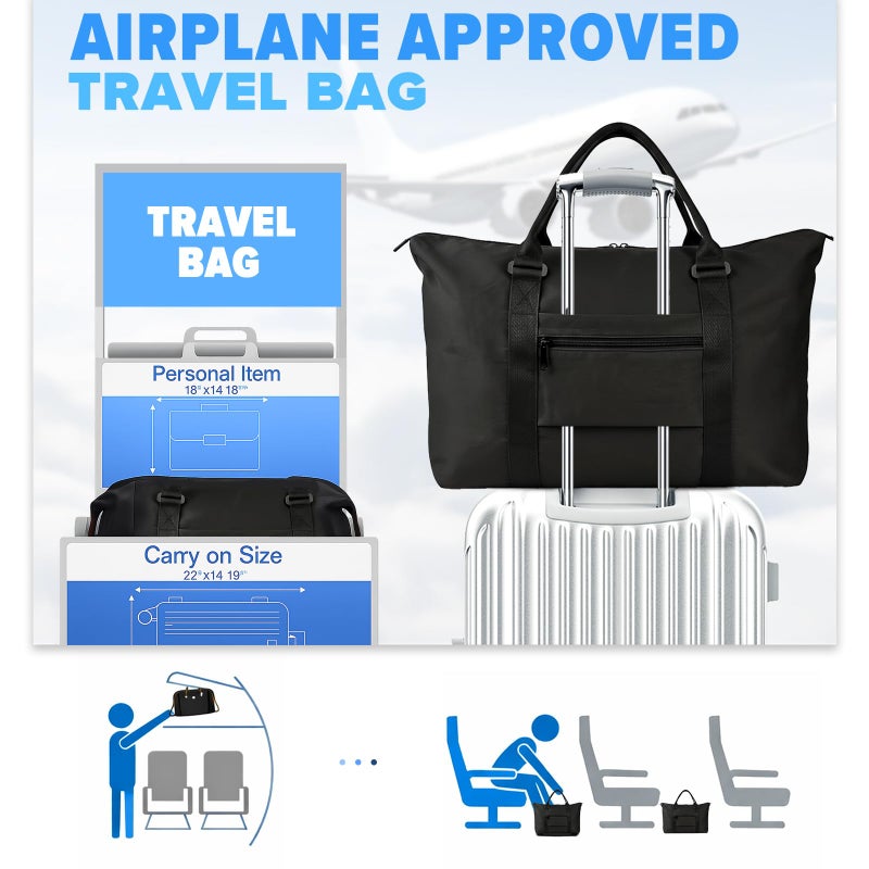 Easyfun Travel Duffle Bag, Weekender Travel Bag Men Small Gym Bag for Women, Hospital Bag for Labor and Delivery, Overnight Bag Luggage Bag with Trolley Sleeve, Airplane Travel Essentials for Flying(Black) - Image 3