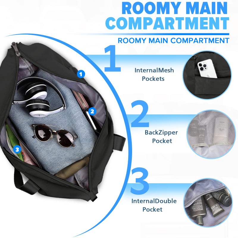 Easyfun Travel Duffle Bag, Weekender Travel Bag Men Small Gym Bag for Women, Hospital Bag for Labor and Delivery, Overnight Bag Luggage Bag with Trolley Sleeve, Airplane Travel Essentials for Flying(Black) - Image 4