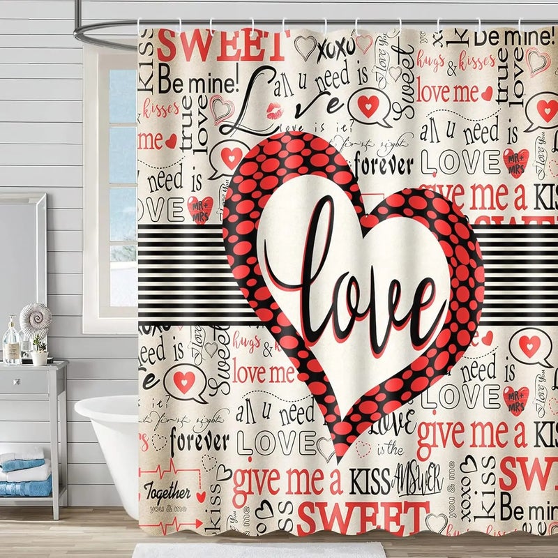 Y&D 4 Pcs Happy Valentine's Day Shower Curtain Set with Non Slip Rugs Toilet Lid Cover Bath Mat U Shaped Mat Bathroom Curtain - Image 5