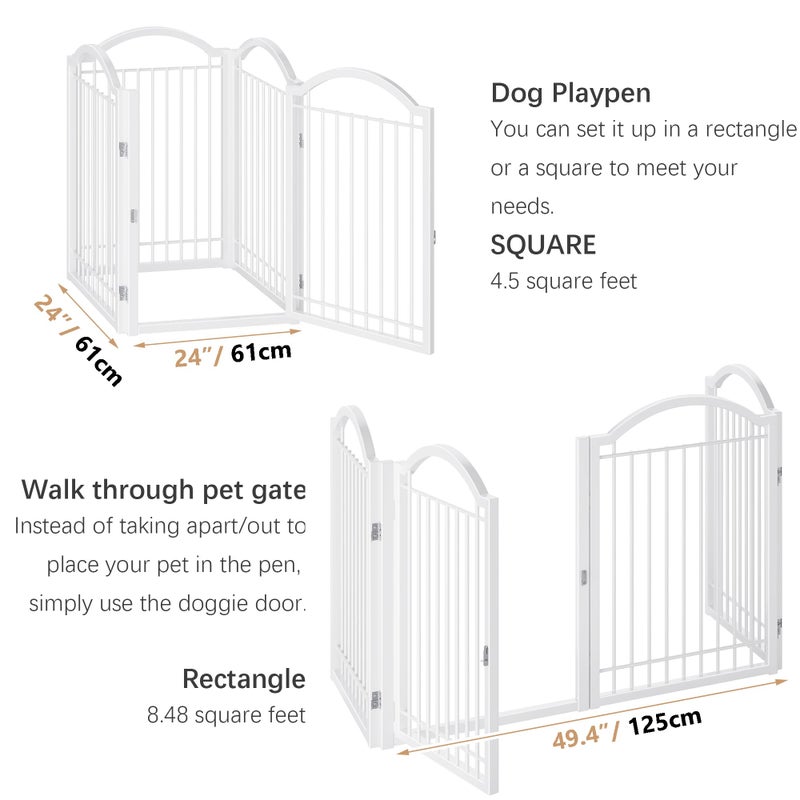 BHG Metal No-Assembly Freestanding Dog Gate with Door Walk Through, Extra Wide 96", Extra Tall 32" Pet Gate, Accordion Puppy Folding Playpen Dog Fence, with 2PCS Support (White, 4 Panels) - Image 5