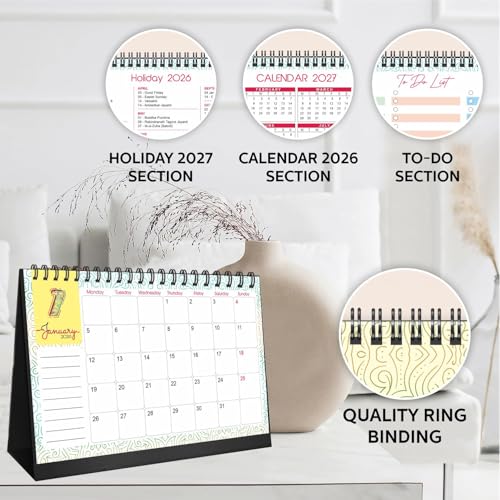 COI 2026 Table Calendar Jan–Dec | Flip Desk Calendar A5 5x8.25 | 300 GSM Thick Paper | To-Do, Goals, Holidays + 2027 Overview | Spiral Binding - Image 4