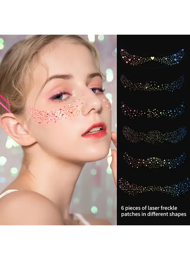 6Pcs Glittery Freckle Stickers Heart Star Face Decals For Parties Gifts - Image 4