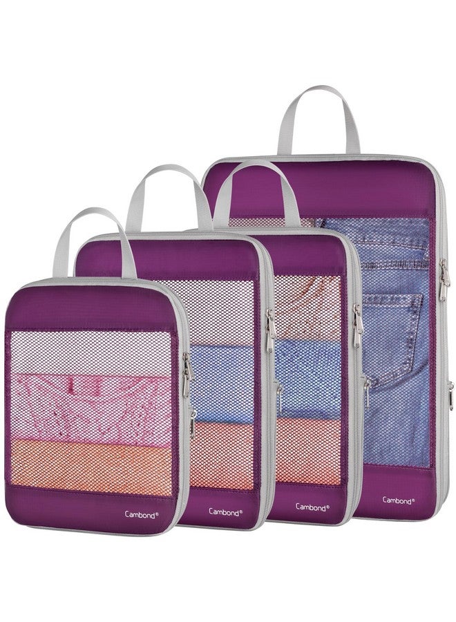 Cambond See Through Mesh Compression Packing Cubes - 4 Set Space Saving Packing Cubes for Travel Women, Lightweight Travel Bags Luggage Packing Organizer Travel Essentials for Suitcases, Purple - Image 1