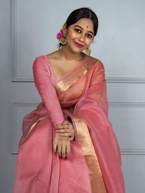 Satrani Women'S Organza Dyed & Jacquard Border Saree With Unstitched Blouse Piece(2763S110N_Light Pink) - Image 2