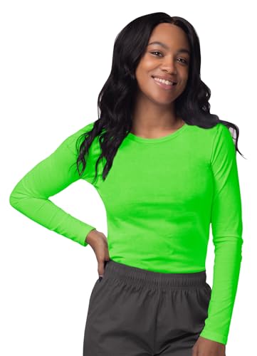 Sivvan Scrubs for Women - Long Sleeve Comfort Underscrub Tee - S8500 - Neon Lime Green - M - Image 1
