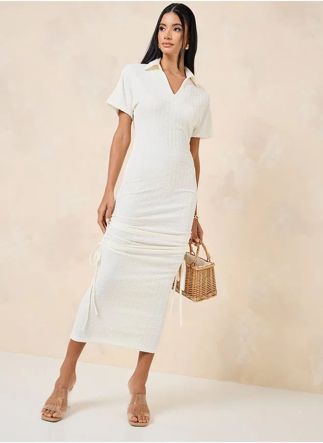 Styli Drawstring Detail Ruched Sheath Midi Dress