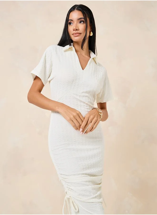 Styli Drawstring Detail Ruched Sheath Midi Dress