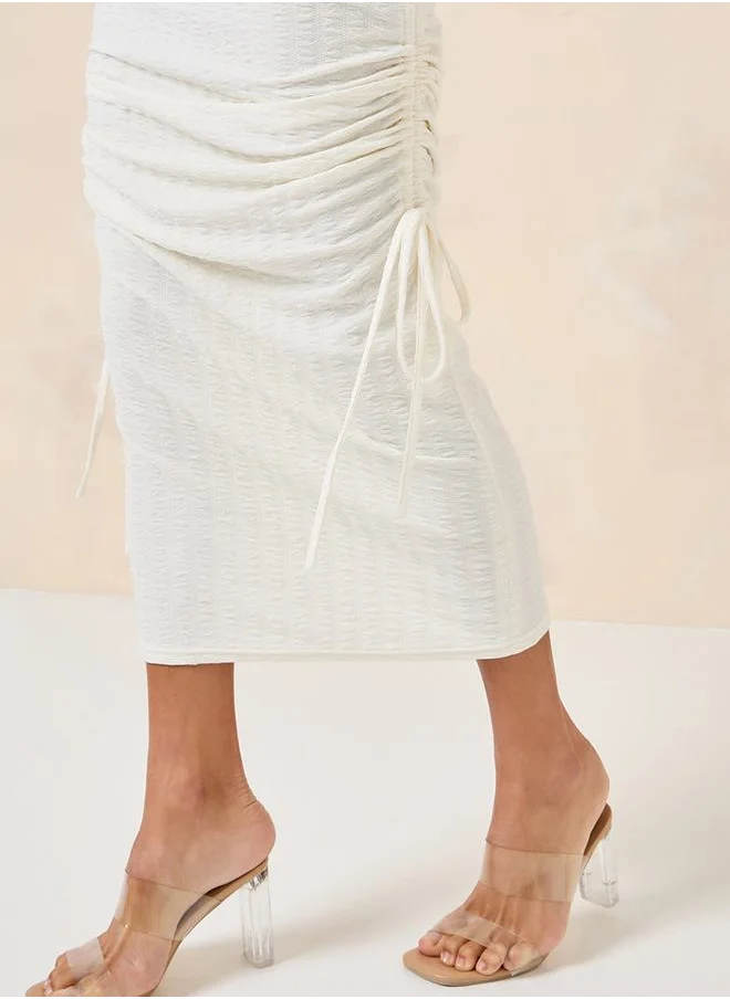 Styli Drawstring Detail Ruched Sheath Midi Dress