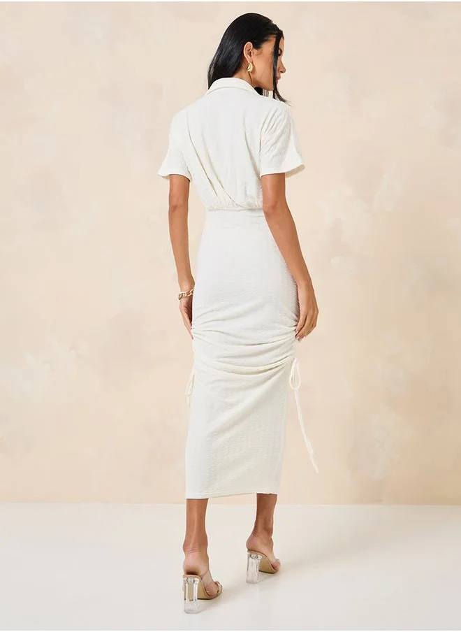 Styli Drawstring Detail Ruched Sheath Midi Dress