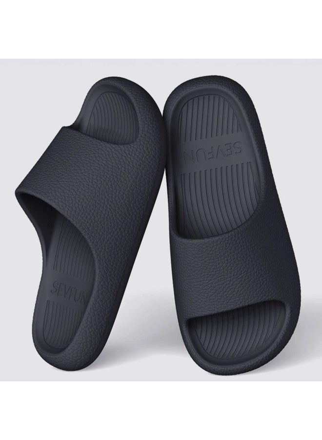 Sevfun Qise Fang Men's Slippers Leather Texture Eva Skin-friendly Home Bathroom Quick-dry Non-slip Couple Thick Sole Women's Black Size 44-45 - Image 1
