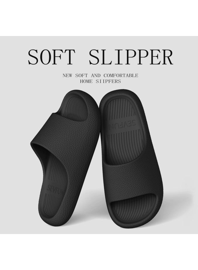 Sevfun Qise Fang Men's Slippers Leather Texture Eva Skin-friendly Home Bathroom Quick-dry Non-slip Couple Thick Sole Women's Black Size 44-45 - Image 2